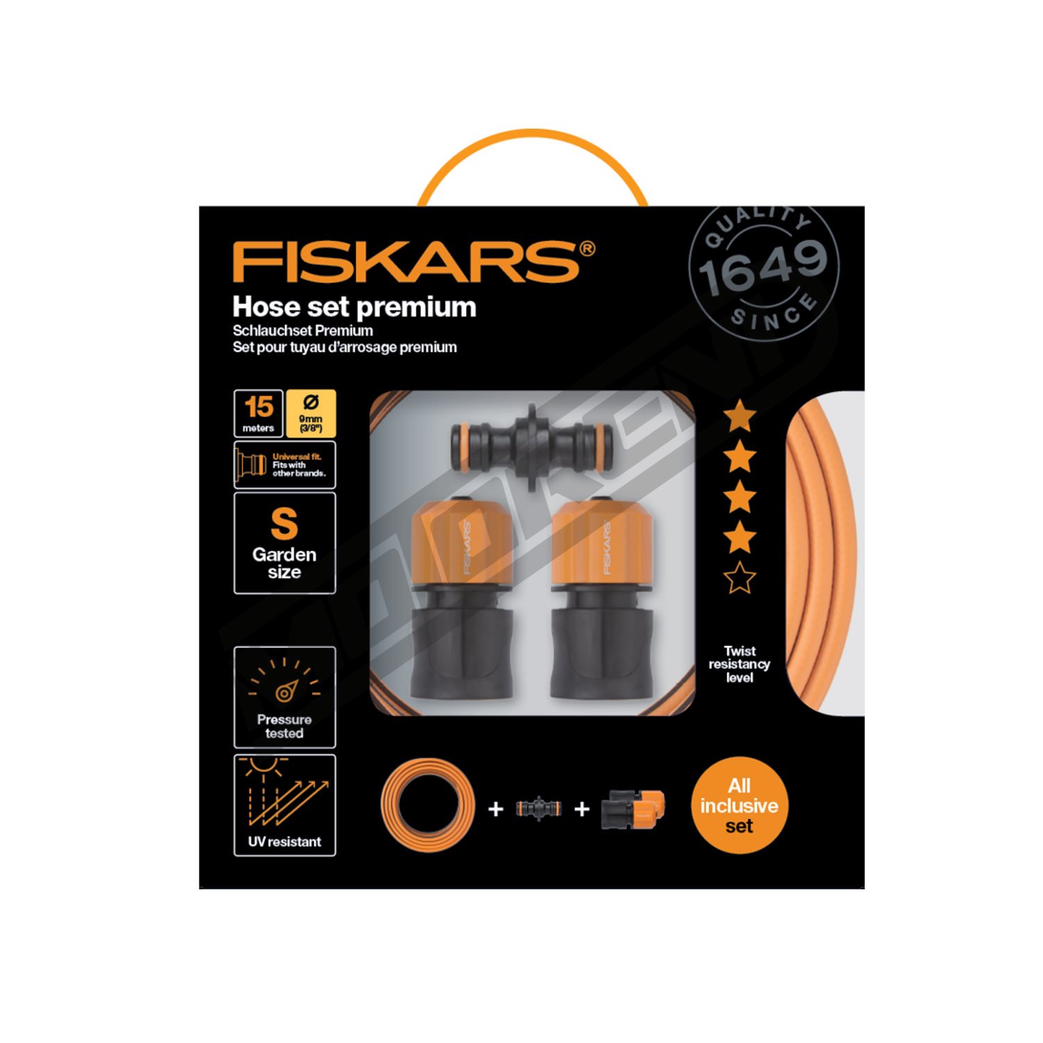 Crijevo u kolutu Fiskars - s konektorima (9 mm x 15 m)